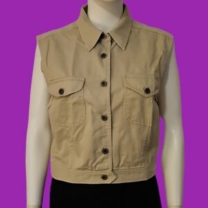 Vintage Lizsport 1980s Denim Cropped Tan Western Waistcoat Vest